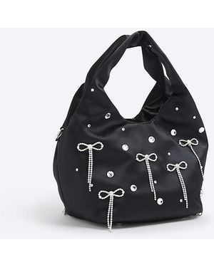 River Island Grab Bag Satin Diamante Bow Popper - Black