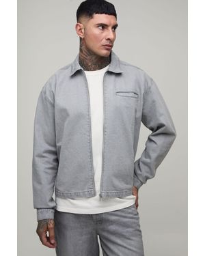 BoohooMAN Tall Basic Boxy Denim Harrington Jacket - Grey