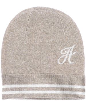 Crown of Edinburgh Cashmere Kasjmier Muts Met Monogram En Contrasterende Letter - Grijs
