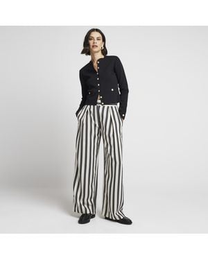 River Island Wide Leg Pleated Trousers Stripe Viscose - White