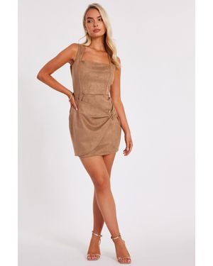 Quiz Faux Suede Mini Dress - Natural