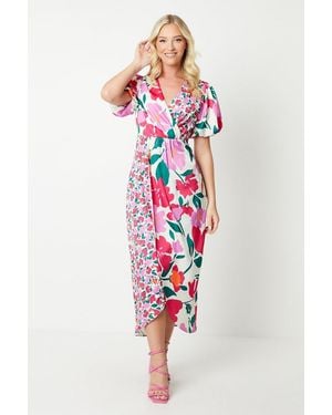 Debut London By Coast Satin Peony Puff Sleeve Dress - White
