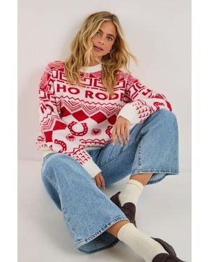 Nasty Gal Christmas Ho Ho Rodeo Knitted Jumper - White
