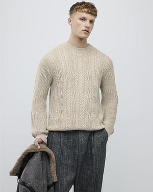 River Island Jumper Cream Slim Fit Cable Knit - Natural