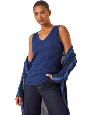 Roman Stripe Ribbed Knit Vest - Blue