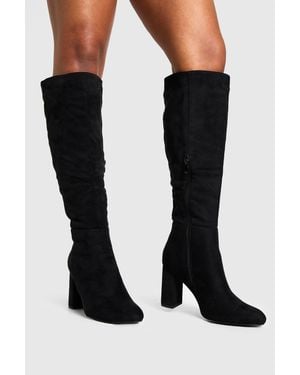 Boohoo Wide Fit Block Heel Knee High Boots - Black