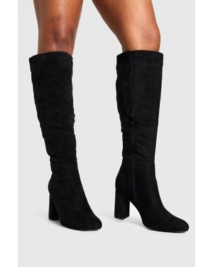 Boohoo Wide Fit Block Heel Knee High Boots - Black
