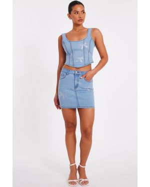 Quiz Denim Bow Embellished Skirt - Blue