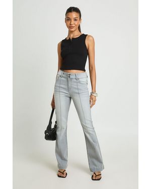 Boohoo Mid Waist Seam Detail Flare Jean - Grey