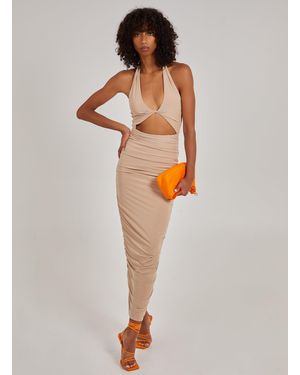 Pink Vanilla Cut Out Gathered Midi Dress - Orange