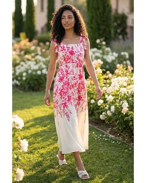 Roman Floral Print Strap Tie Midi Dress - Pink