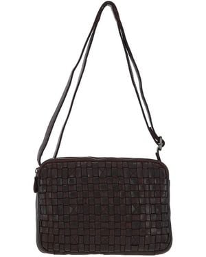 Ashwood Leather 'Perfezione' Three Section Vintage Woven Shoulder Bag - Black