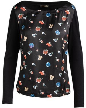 Conquista Poppy Print Long Sleeve Top By - Black
