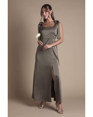 Oasis Satin Tie Shoulder Midi Bridesmaid Dress - Brown