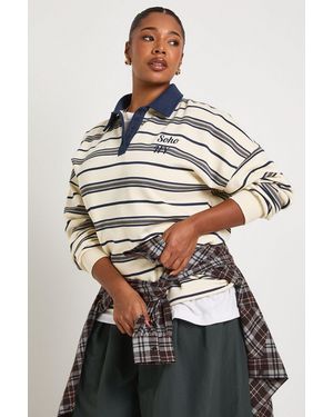 Boohoo Plus Soho Ny Stripe Rugby Sweatshirt - Natural