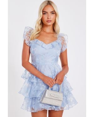 Quiz Chiffon Floral Skater Dress Elastane - White