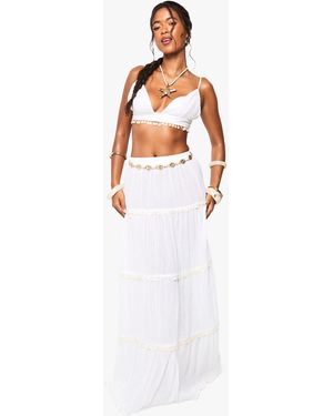 Boohoo Shell Embellished Maxi Beach Skirt - White