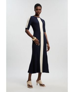 Karen Millen Colour Block Rib Knitted Maxi Dress - Blue