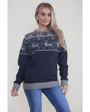 Femme Luxe Reindeer Knitted Christmas Jumper - Blue