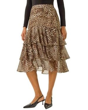 Roman Animal Print Ruffled Skirt - Natural