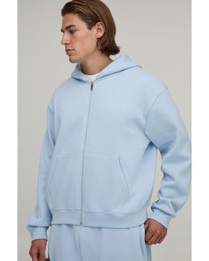 BoohooMAN Essential Oversized Boxy Zip Through Hoodie - Blue