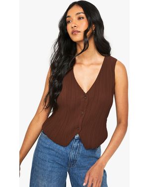 Boohoo Plisse Button Front Waistcoat - Blue