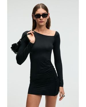 Grimelange Asymmetrical Collar Bodycon Mini Dress - Black