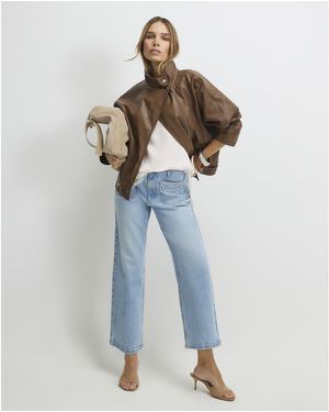 River Island Cropped Jeans High Waisted Wide Leg Cotton - Blue