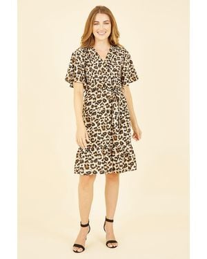 Mela London Animal Print Wrap Over Skater Dress - Natural