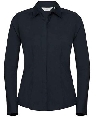 Russell Collection /Ladies Poplin Fitted Long-Sleeved Formal Shirt (French) - Blue