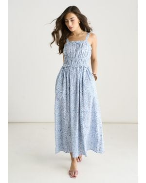 Gini London Ditsy Floral Shirred Bodice Midi Dress - Blue