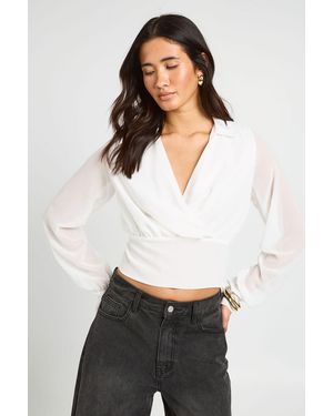 Boohoo Loose Fit Chiffon Wrap Blouse - White