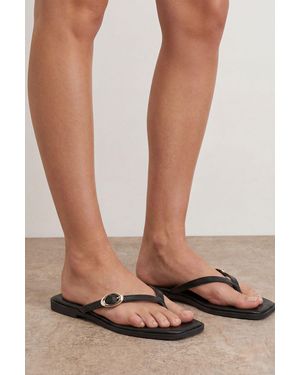 Oasis Babs Faux Leather Buckle Detail Flip Flops - Black