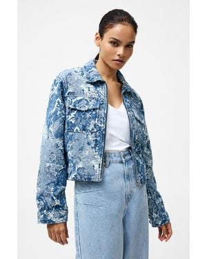French Connection Light Cotton Blend Jacquard Floral Print Denim Jacket - Blue