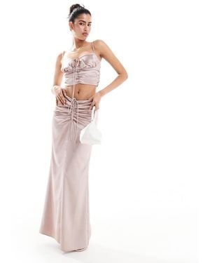 ASOS Satin Ruched Maxi Skirt Co-Ord - Pink
