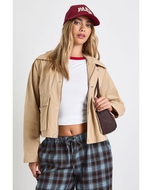 Boohoo Cropped Utility Jacket - Natural