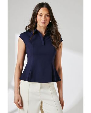 PRINCIPLES Collared Ponte Peplum Shirt Viscose - Blue