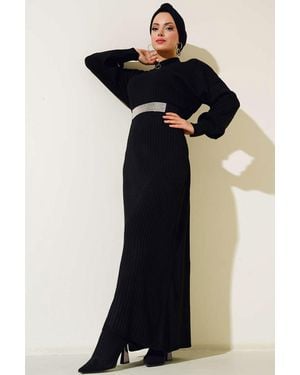 Bigdart Maxi Turtleneck Ribbed Knit Dress - Black