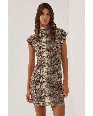 Hiccup Patterned Mini Dress - Brown
