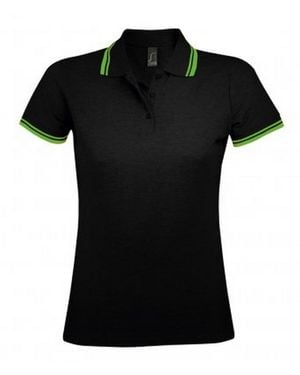Sol's Ladies Pasadena Tipped Short Sleeve Pique Polo Shirt /Lime) Cotton - Black