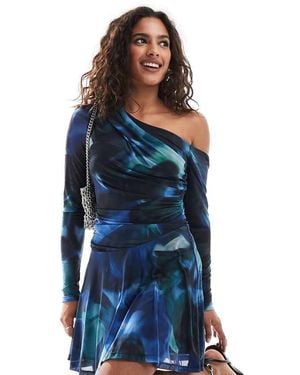 Forever New Fallen Shoulder Drape Mini Dress - Blue