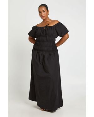 Boohoo Plus Puff Sleeve Tirred Ruching Maxi Dress - Black