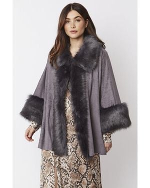 Jayley Faux Fur Suede Cape - Grey