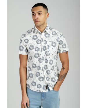 Tokyo Laundry Off Cotton Poplin Button-Up Shirt With Abstract Floral Print - Grey