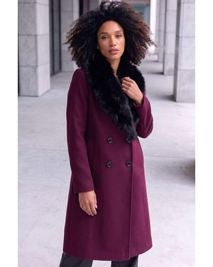 Roman Faux Fur Trim Tailored Coat - Purple