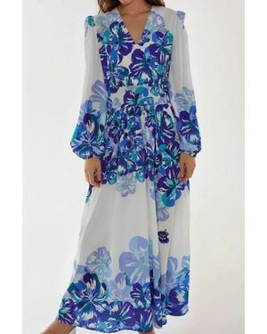 Hiccup Printed Maxi Dress With V-Neck - Blue