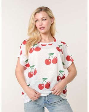 Blue Vanilla Cherry Oversized Top - White
