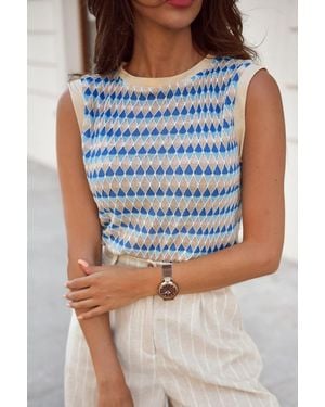 Azura Exchange Geometric Knit Sleeveless Top - Blue
