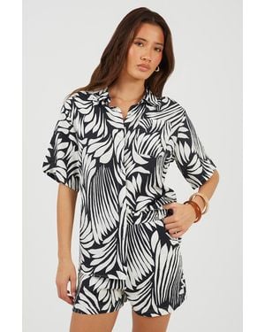Brave Soul Printed Short Sleeve Shirt And Set - Black