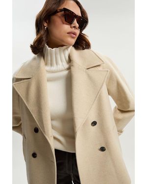 Karen Millen Tailored Brushed Wool Double Breasted Short Pea Coat - Natural